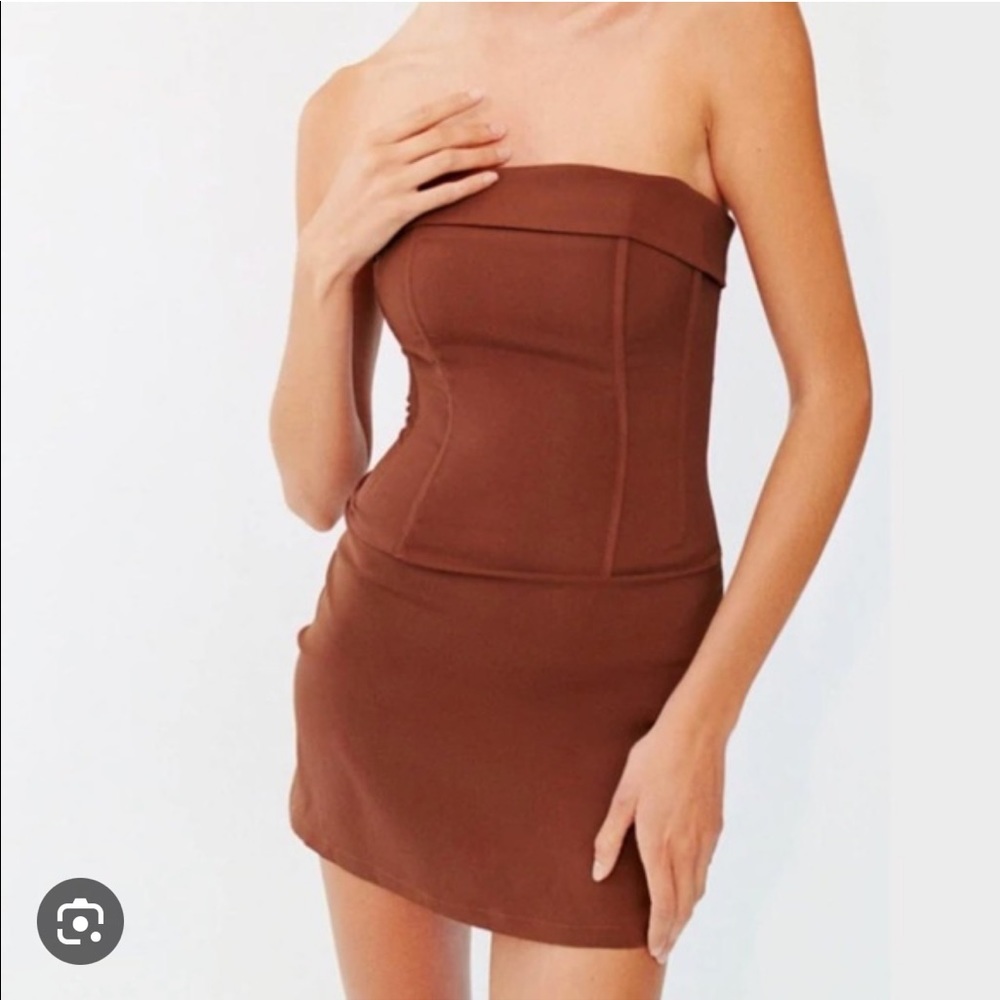 With Jean Brown Strapless Mini Dress